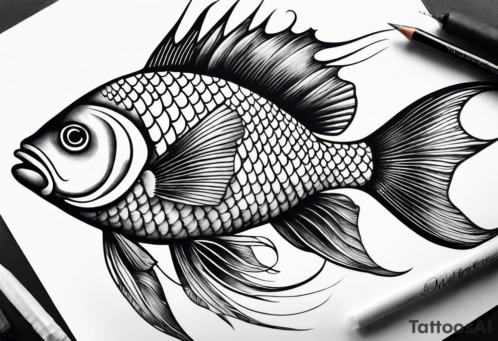 A fish with a beautiful tail, with graceful movement. tattoo idea