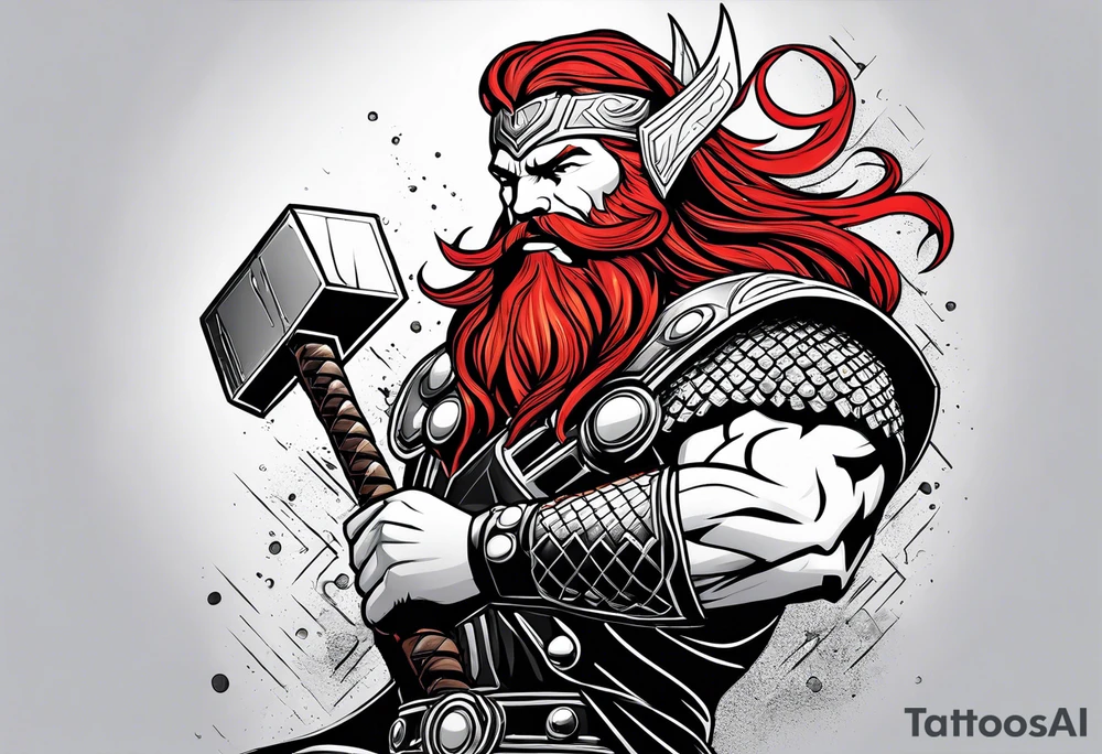 thor with red beard and hammer tattoo idea