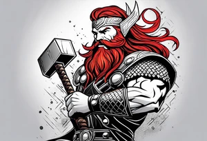 thor with red beard and hammer tattoo idea