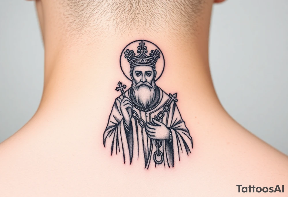 russian christian orthodox saint holding the russian orthodox thurible chains tattoo idea