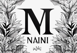 Write the word N A I N in a creative way with nature tattoo idea
