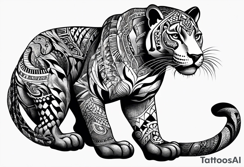 aztec black jaguar with snake tattoo idea