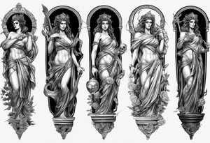 GREEK GODess hades STATUE
ARM SLEEVE 
REALISTIC tattoo idea