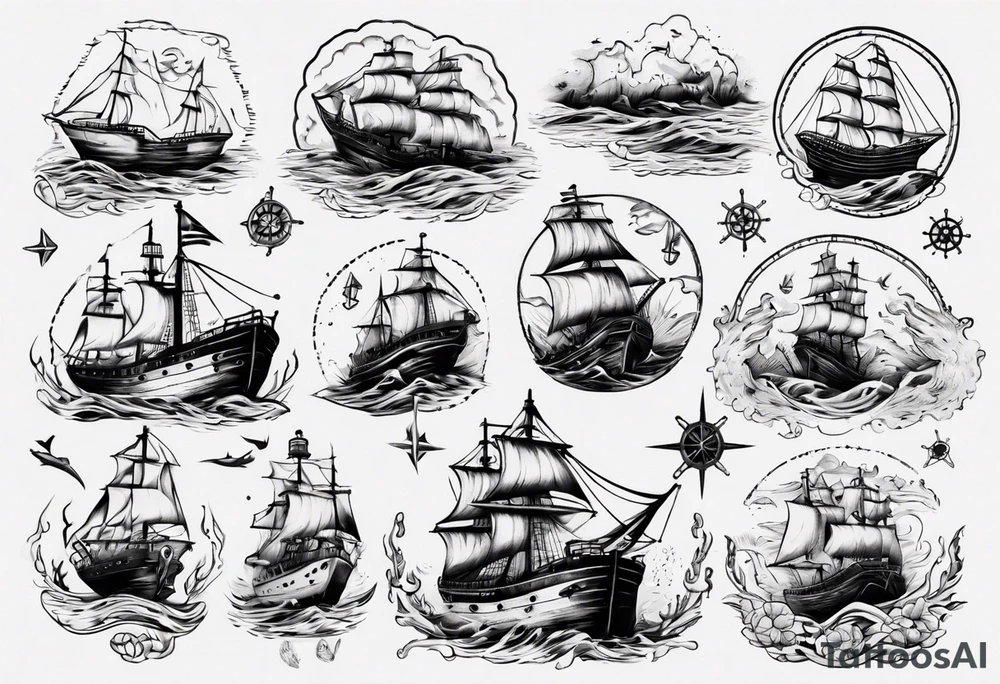 Nautical scene sunken ship tattoo idea