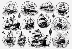 Nautical scene sunken ship tattoo idea