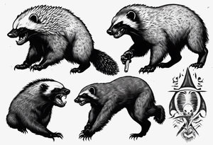 Angry, snarling, full-length detailed honey badger tattoo idea