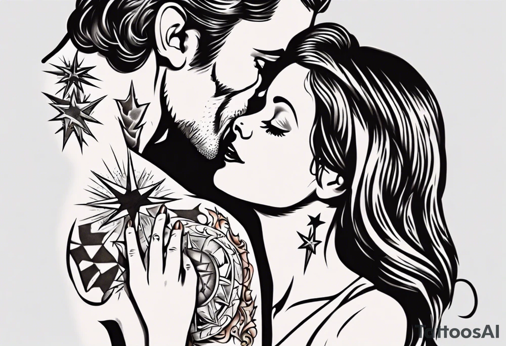 woman giving man a tattoo on star tattoo idea