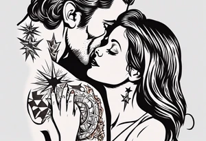 woman giving man a tattoo on star tattoo idea