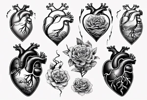 anatomic heart which consists of  Japanese waves painting tattoo idea