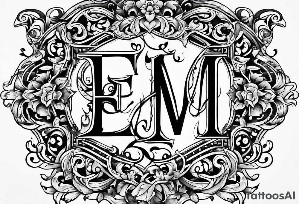 Initials E, M, B interwoven tattoo idea
