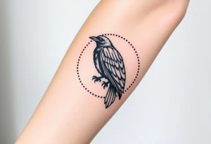 Geometric Perched Raven with line and dotwork around it tattoo idea