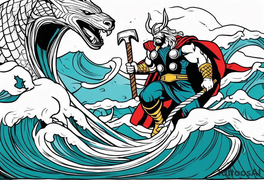 Thor getting eaten by the world serpent in the ocean tattoo idea