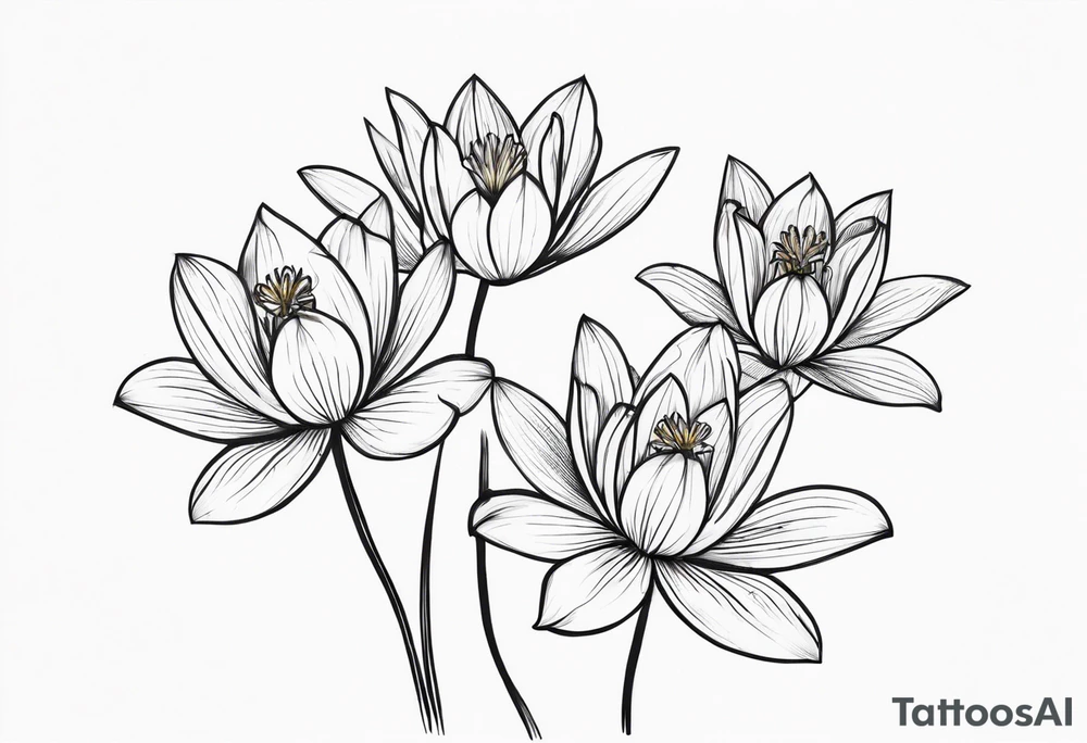 3 simple water lillie’s in a row becoming more bloomed tattoo idea