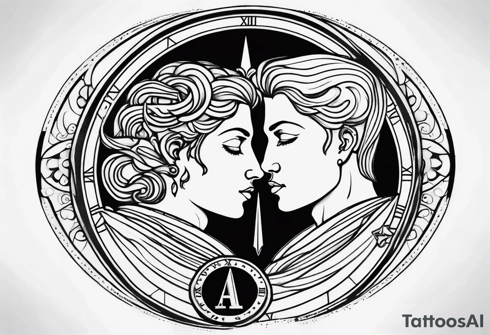 Janus, timeless clock, Aquarius tattoo idea