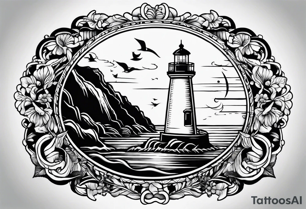 Traditional tattoo flash, stencil, lighthouse tattoo idea