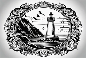 Traditional tattoo flash, stencil, lighthouse tattoo idea