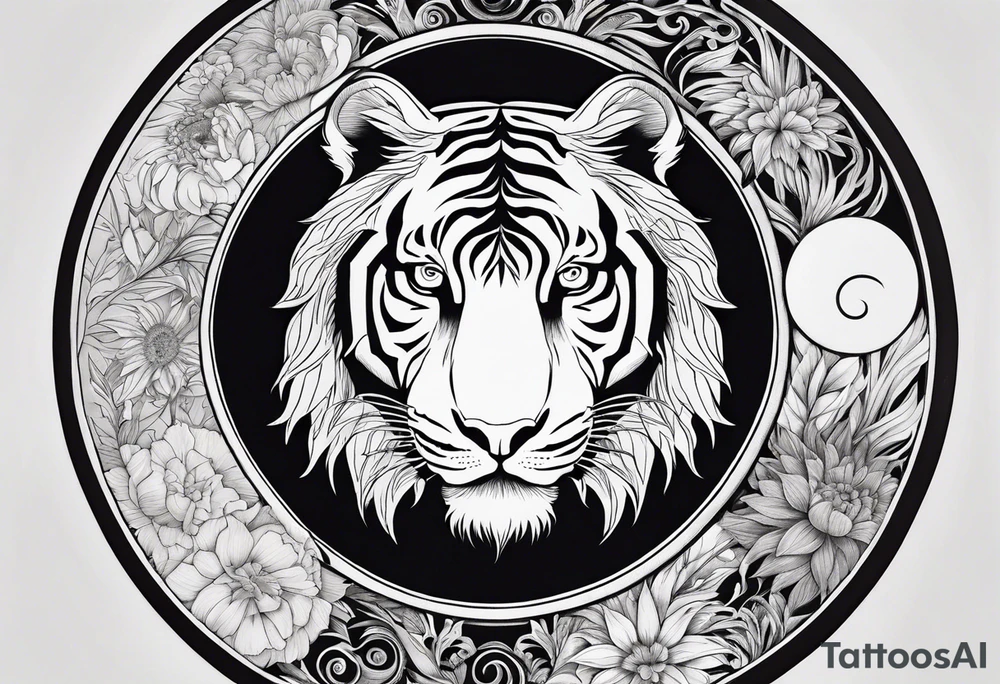 Tiger and lion on a yin yang plate tattoo idea