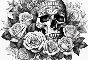Un pilier romain, un crâne et des roses tattoo idea