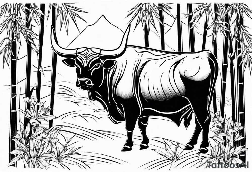 vietnamese ox in a bamboo field tattoo idea