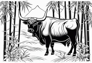 vietnamese ox in a bamboo field tattoo idea