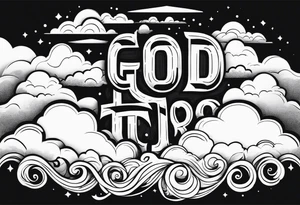 God, in a biblical text. Clouds behind it tattoo idea