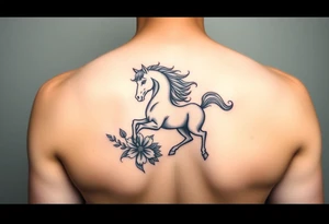 aquarius zodiac sign under year of the horse with floral design colored tattoo idea