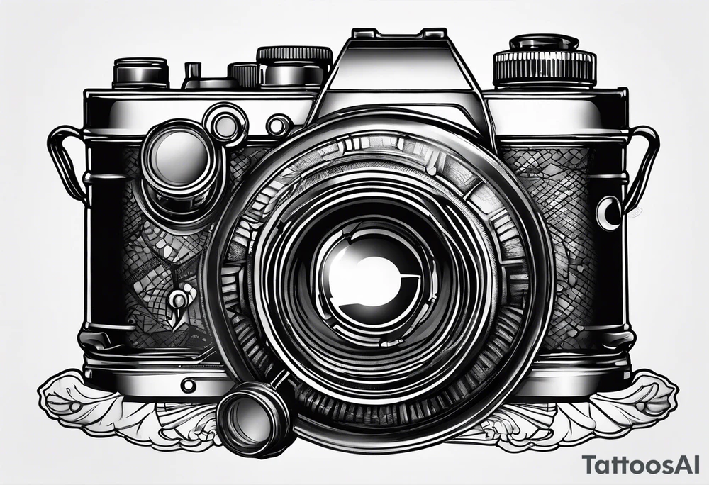 camera and compass combo tattoo idea