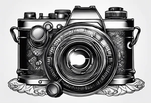 camera and compass combo tattoo idea