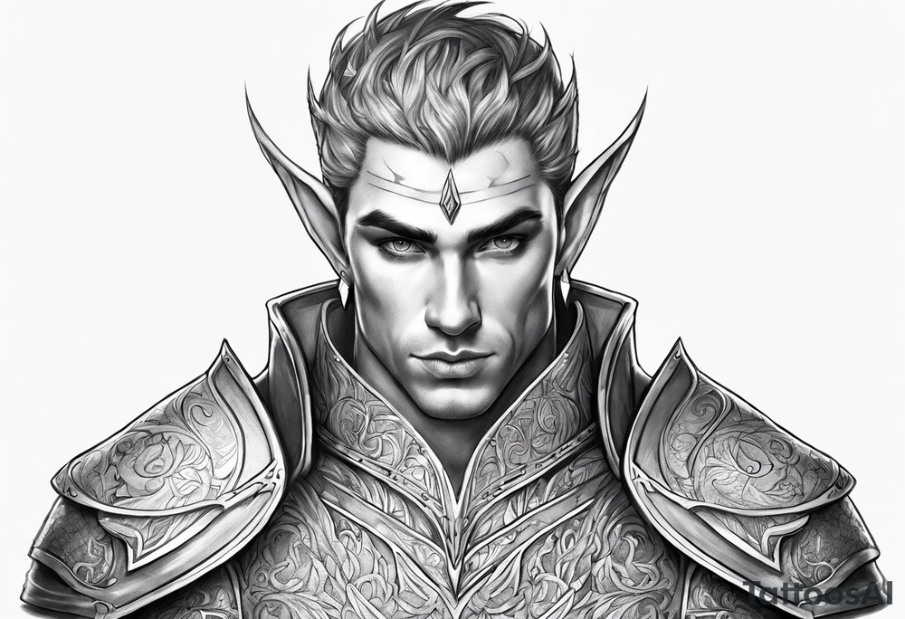 human-elf, male, paladin, full body tattoo idea