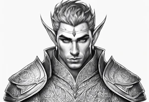 human-elf, male, paladin, full body tattoo idea
