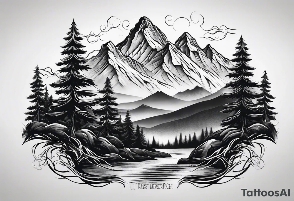 Three mountains three trees with roots tattoo idea