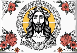 jesus
old school vintage simple traditional design with vintage flowers surrounding
bold color simple tattoo idea