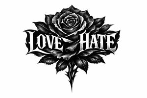 Single rose, petals morphing into bold love and hate lettering. tattoo idea