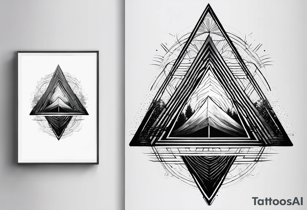 Un triangulo con una persona al medio, estilo de dibujo con lineas en blanco y negro mas simple solo lineas y una persona al centro, no mas de 6 lineas tattoo idea