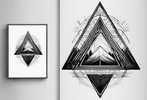 Un triangulo con una persona al medio, estilo de dibujo con lineas en blanco y negro mas simple solo lineas y una persona al centro, no mas de 6 lineas tattoo idea