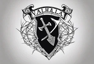 Valhalla shield sword  axe barbed wire tattoo idea