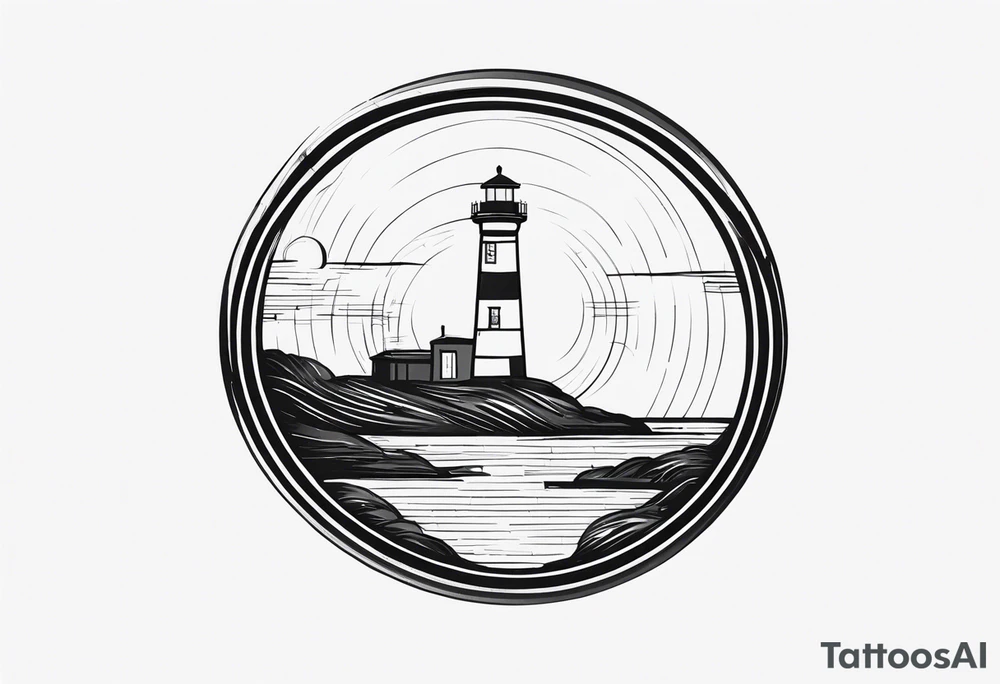 lighthouse, minimalism, circle framed tattoo idea