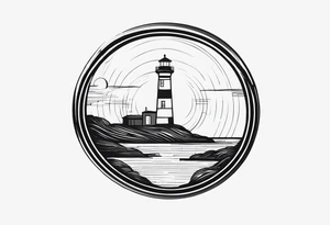 lighthouse, minimalism, circle framed tattoo idea