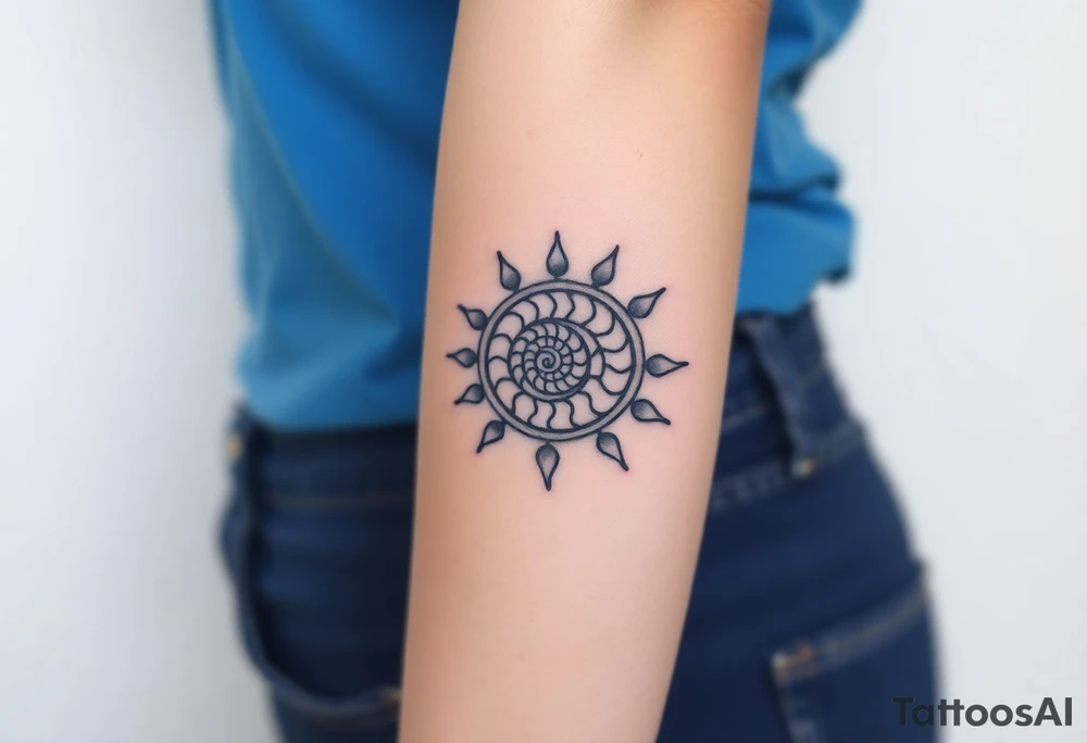 Fibonacci sun spiral shell tattoo idea