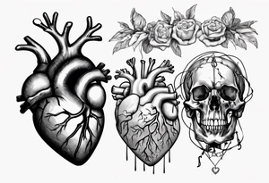 Anatomical heart and anatomical brain floating away tied down with string tattoo idea