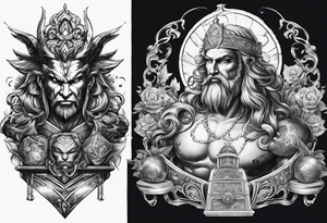 God vs evil playing chests game on table tattoo idea