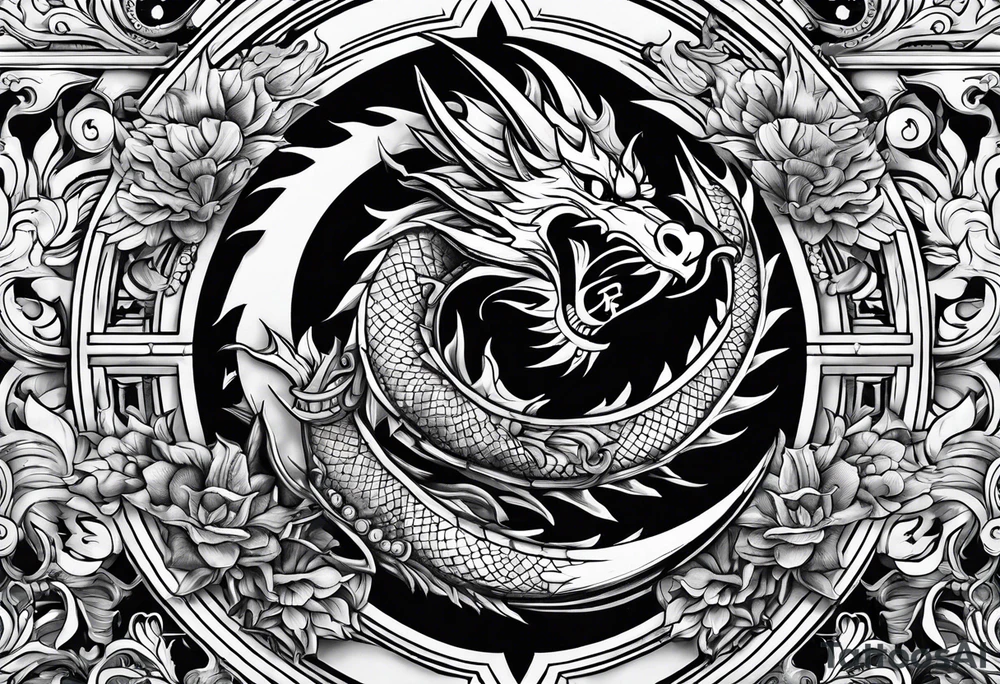 Dragon roman empire building straight lines sun moon tattoo idea