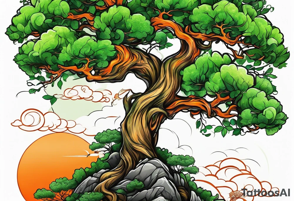 Action Tree Service using colors green and orange tattoo idea