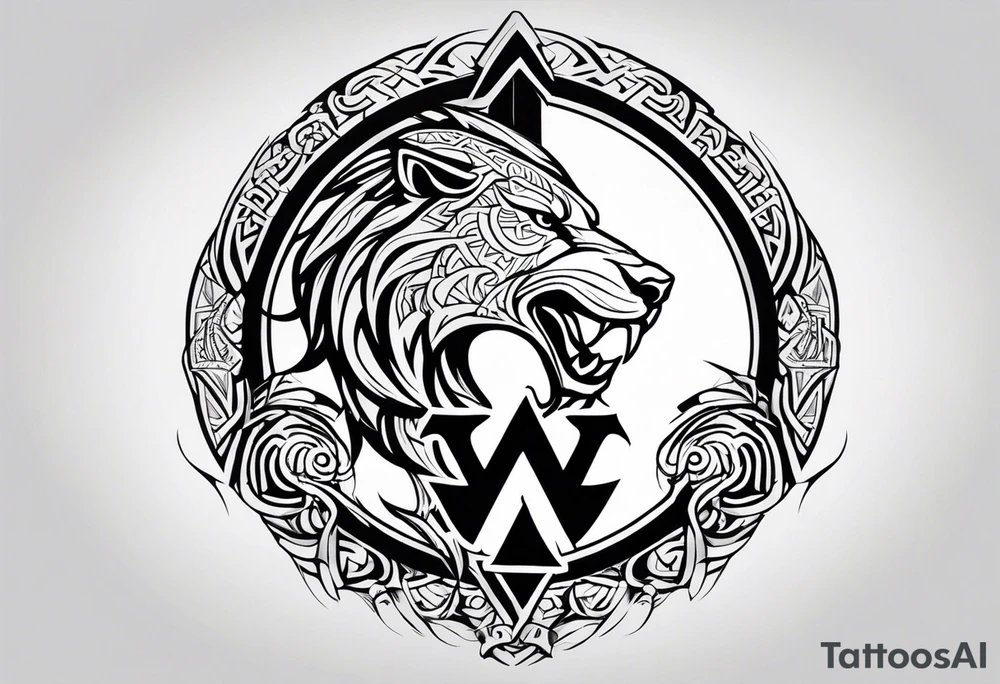 Valhalla sword shield dragon axe Valknut tribal lion tattoo idea