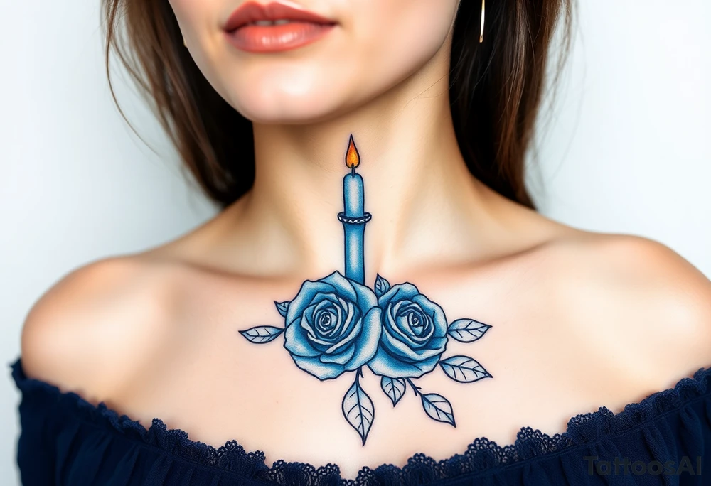 Blue, 2 roses, 2 candles tattoo idea