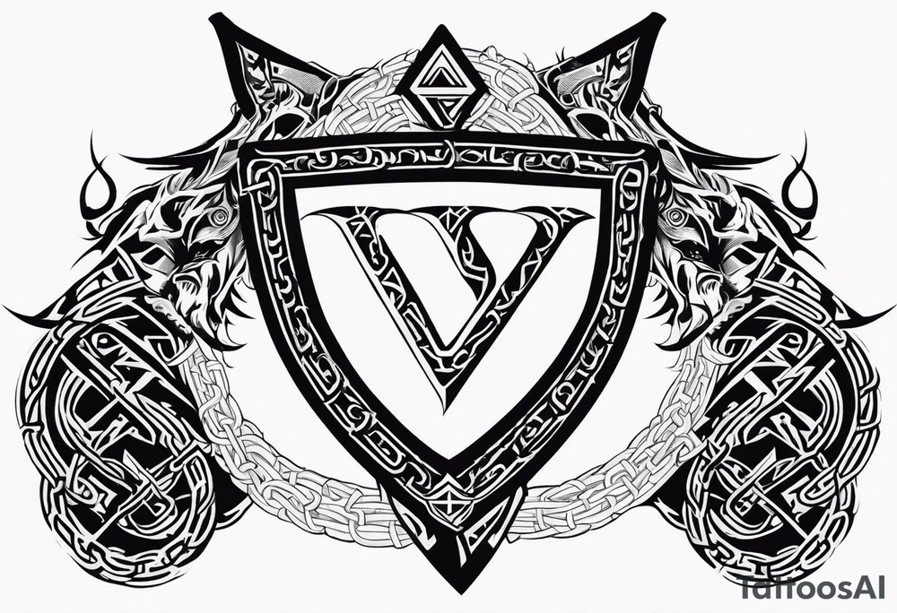 Valhalla sword shield dragon axe Valknut barbed wire chains tribal tattoo idea Valhalla sword shield dragon axe Valknut barbed wire chains tribal tattoo idea