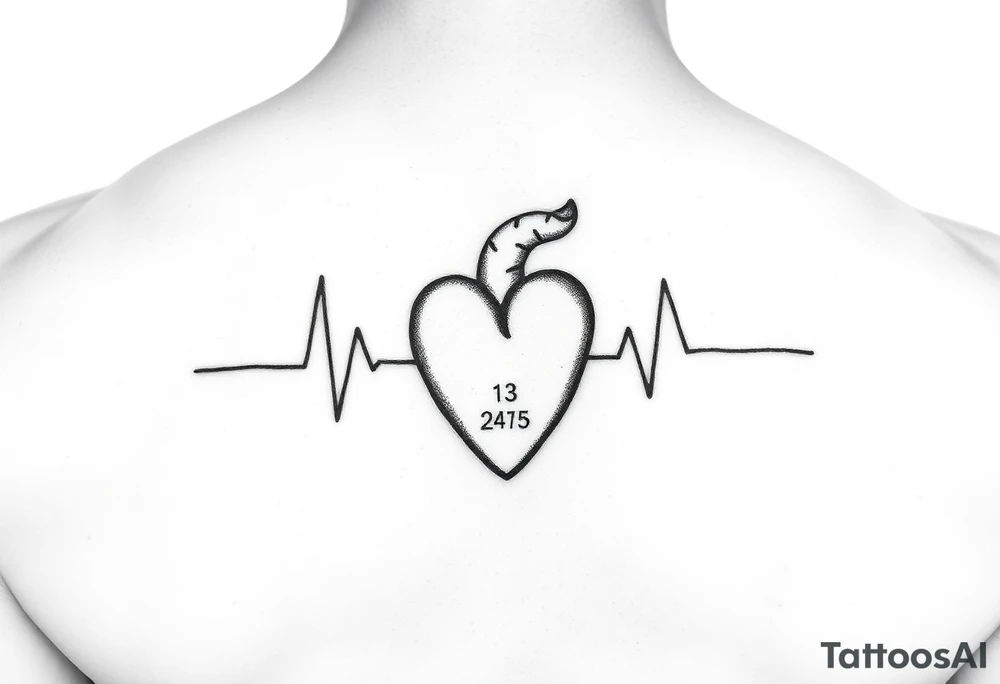 Small Heart beat with date of birth and date of death tattoo idea