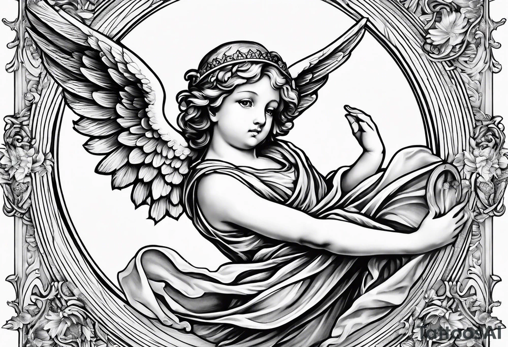 renaissance style cherub flying tattoo idea