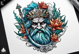 Poseidon’s Trident with Atlantis backdrop tattoo idea