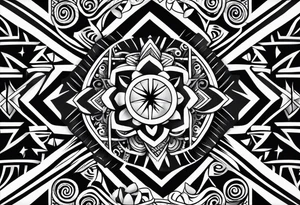 A black-and-white, asymmetrical Filipino tribal tattoo design centered along the spine, incorporating a wide variety of traditional Filipino symbols. tattoo idea